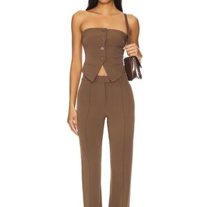 Strapless Brown Tailored Trousers Jumpsuit Set